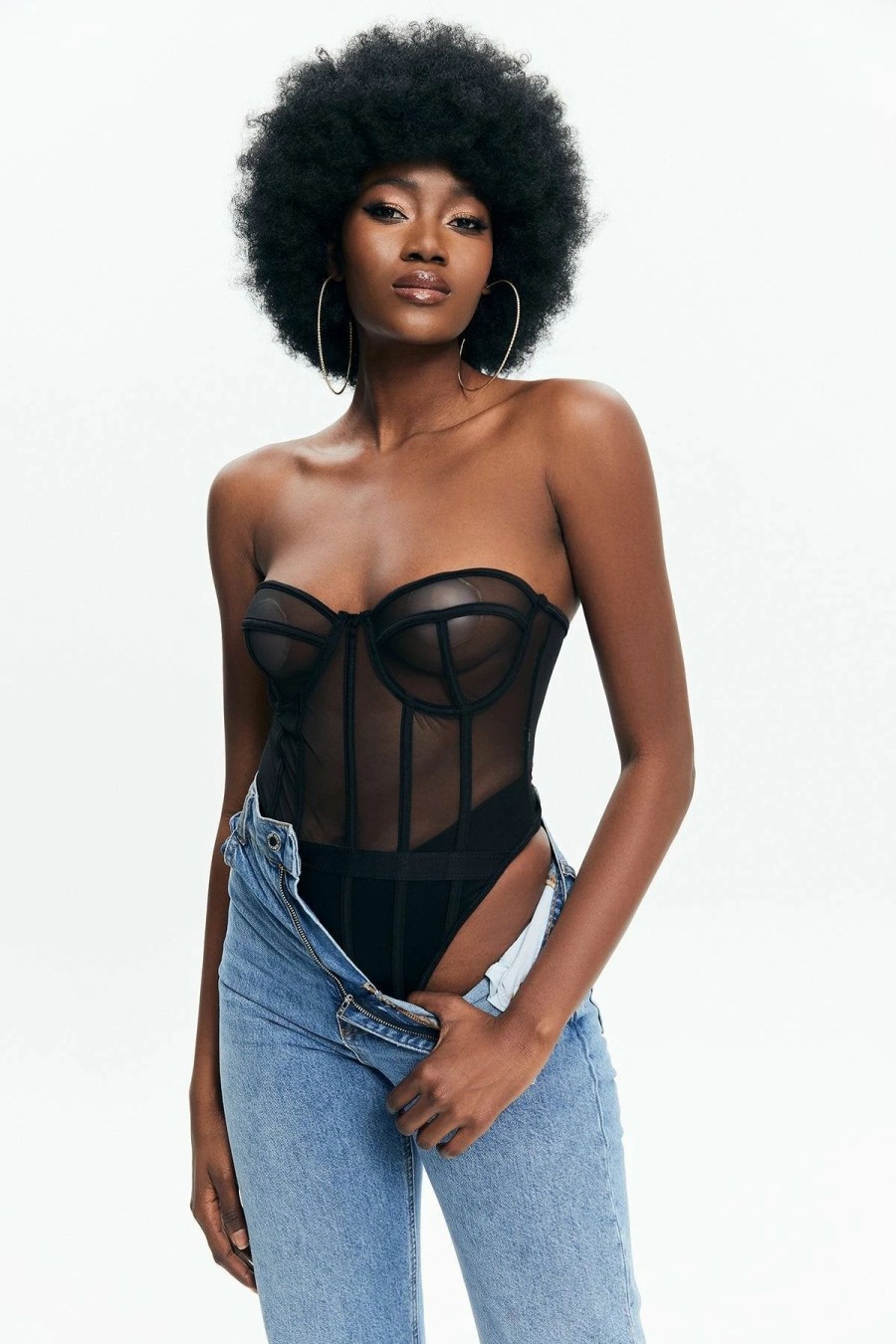 * Solado Off Shoulder Mesh Underwire Cut Out Bodysuit Hot