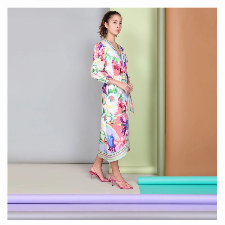 * Bl-Nk London Ophelia Wrap Dress Floral Gouache Hot