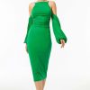 * Solado Lantern Sleeve Backless Solid Maxi Dress Green Clearance