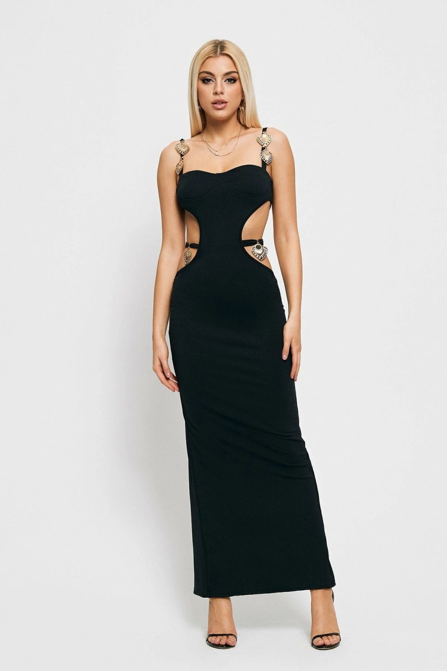 * Solado Cut Out Split Hem Bodycon Maxi Dress Black Online