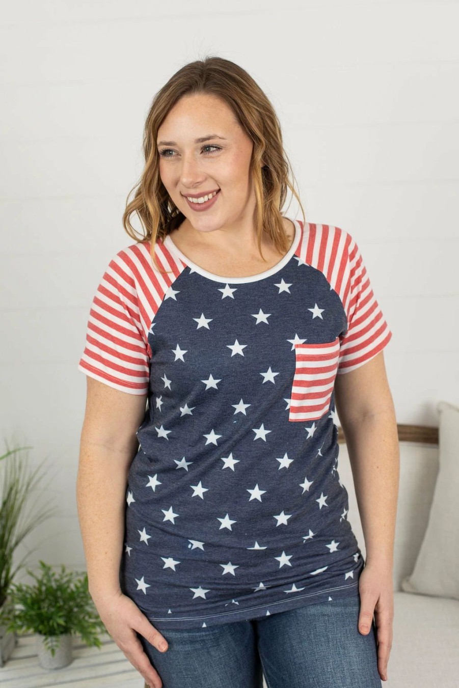 * Michelle Mae Stars And Stripes Pocket Tee Clearance