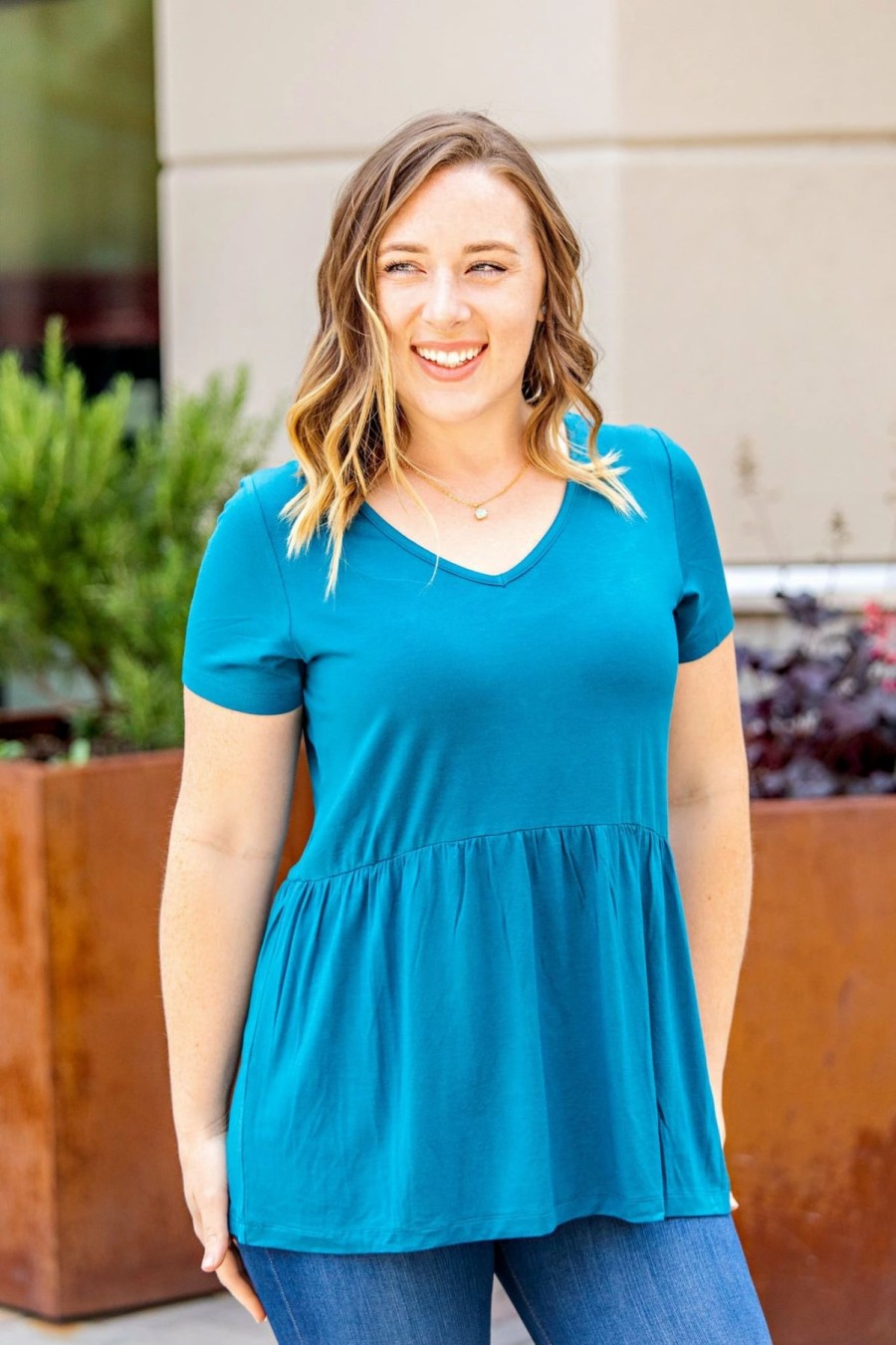 * Michelle Mae Sarah Ruffle Top Teal Blue Wholesale