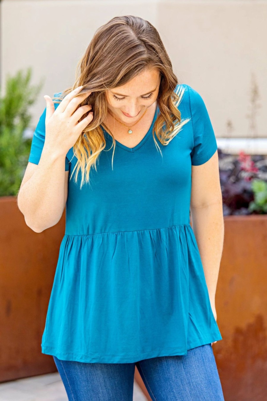 * Michelle Mae Sarah Ruffle Top Teal Blue Wholesale