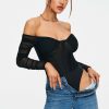 * Solado Off Shoulder Mesh Splicing Long Sleeve Bodysuit Black Clearance