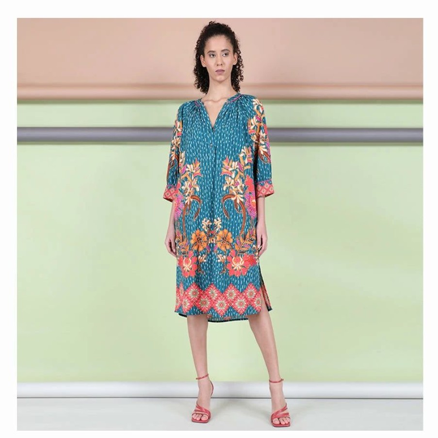 * Bl-Nk London Adrima Dress Indonesian Batik Floral Print Clearance