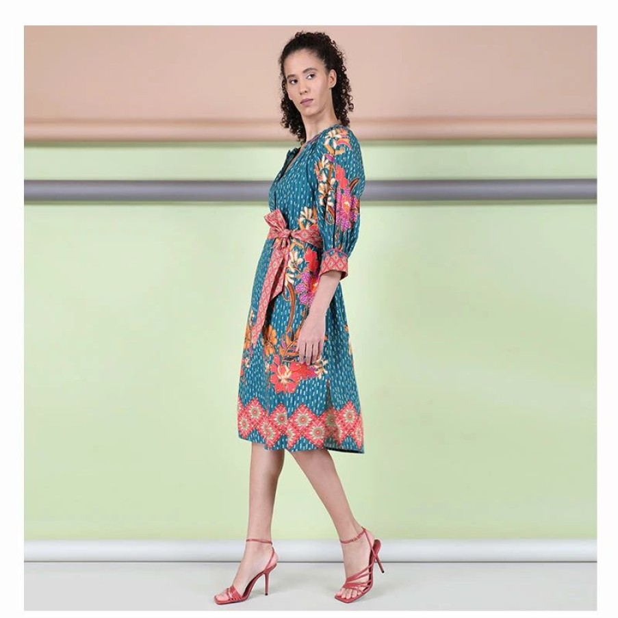 * Bl-Nk London Adrima Dress Indonesian Batik Floral Print Clearance