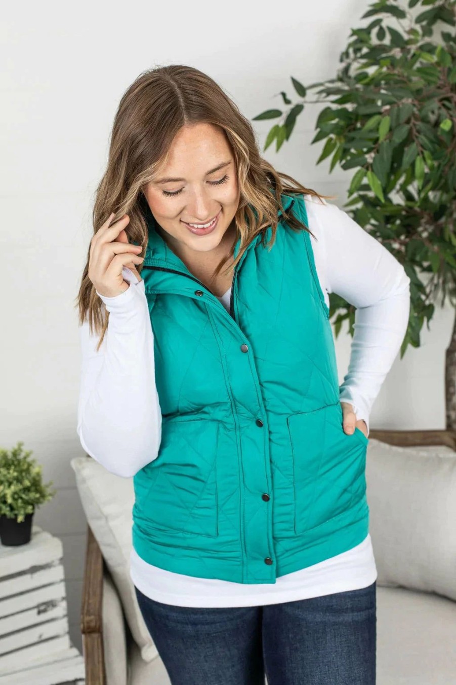 * Michelle Mae Remy Zip Up Vest Bright Aqua Best