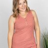 * Michelle Mae Addison Henley Tank Dark Pink W/White Stripes Wholesale