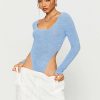 * Solado U Neck Fluffy Long Sleeve Bodysuit Lightblue Best