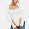 * Solado Cut Out Long Sleeve Bodycon Solid Bodysuit White Best