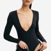 * Solado Plunging Neck Long Sleeve Solid Bodysuit Black Online