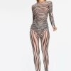 * Solado Zebra Print Long Sleeve Top & Mesh From-Fitting Pants Black New