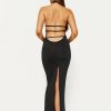 * Solado Halter Neck Open Back Split Hem Maxi Dress Black Best