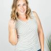 * Michelle Mae Addison Henley Tank Ivory And Black Stripes Wholesale