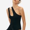 * Solado One Shoulder Cut Out Solid Bodysuit Black Online