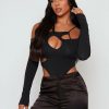 * Solado Cut Out Cold Shoulder Long Sleeve Bodysuit Black Wholesale