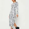 * Solado Zebra Print Split Hem Long Sleeve Maxi Dress White Clearance