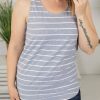 * Michelle Mae Tiffany Tank Grey With White Stripes Wholesale