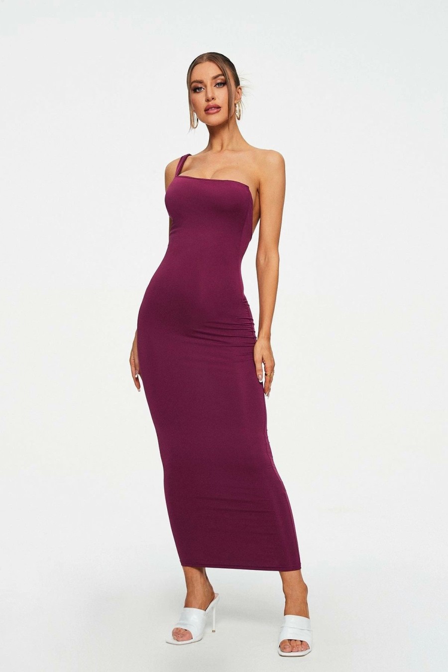 * Solado One Shoulder Backless Bodycon Maxi Dress Mediumvioletred Best