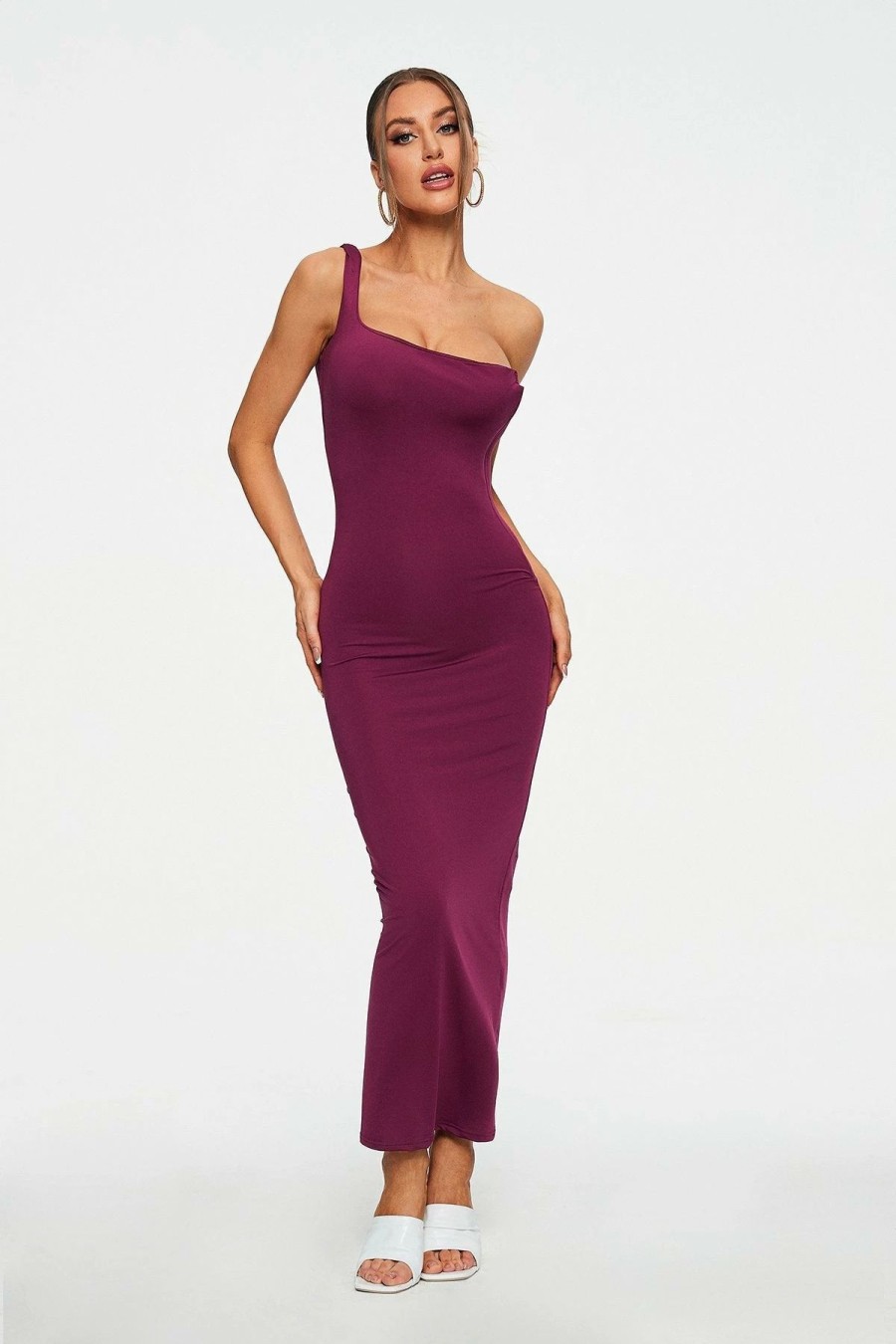 * Solado One Shoulder Backless Bodycon Maxi Dress Mediumvioletred Best