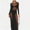 * Solado Mesh Splicing Long Sleeve Bodycon Maxi Dress Black New