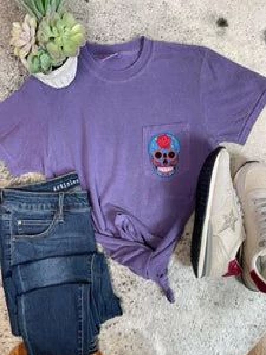 * Rogue Society Apparel Patched Sugar Skull Pocket Tee Online