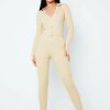 * Solado Button Front Thumb Hole Split Hem Knitted Jumpsuit Lightyellow Wholesale