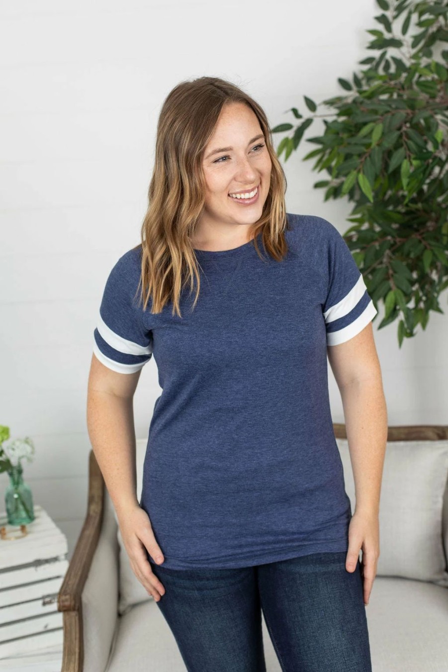 * Michelle Mae Kylie Track Tee Navy And White Clearance