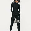 * Solado Mock Neck Solid Long Sleeve Jumpsuit With Gloves Black Hot