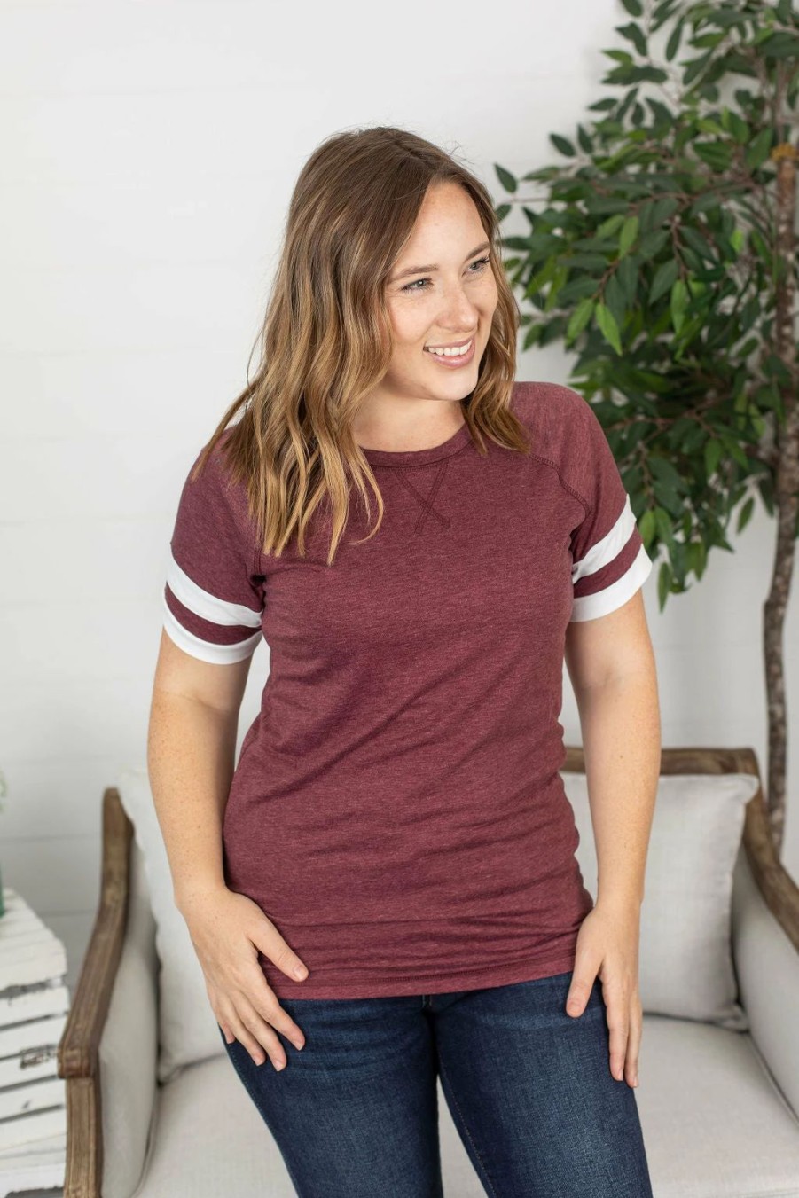 * Michelle Mae Kylie Track Tee Burgundy And White Hot