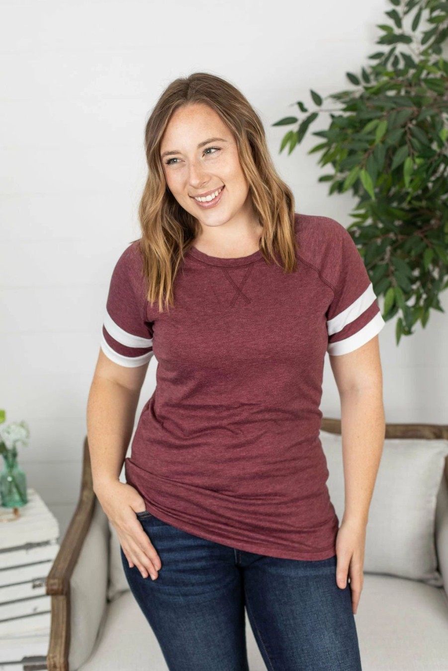 * Michelle Mae Kylie Track Tee Burgundy And White Hot