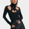 * Solado High Neck Cut Out Long Sleeve Solid Bodysuit Black Online