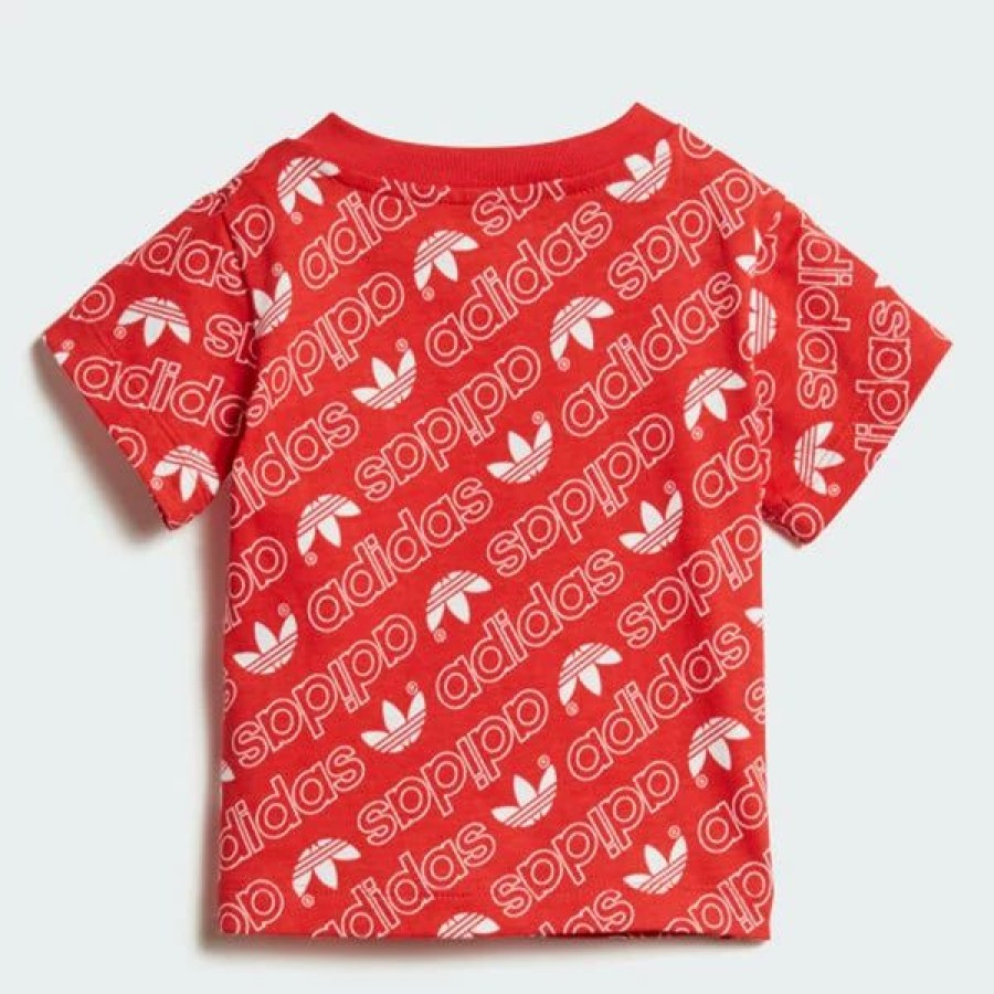 * Adidas Originals Trefoil Kids Monogram Tee Collegiate Red/White Online