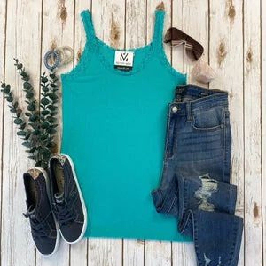 * Michelle Mae Lexi Lace Tank Teal Clearance