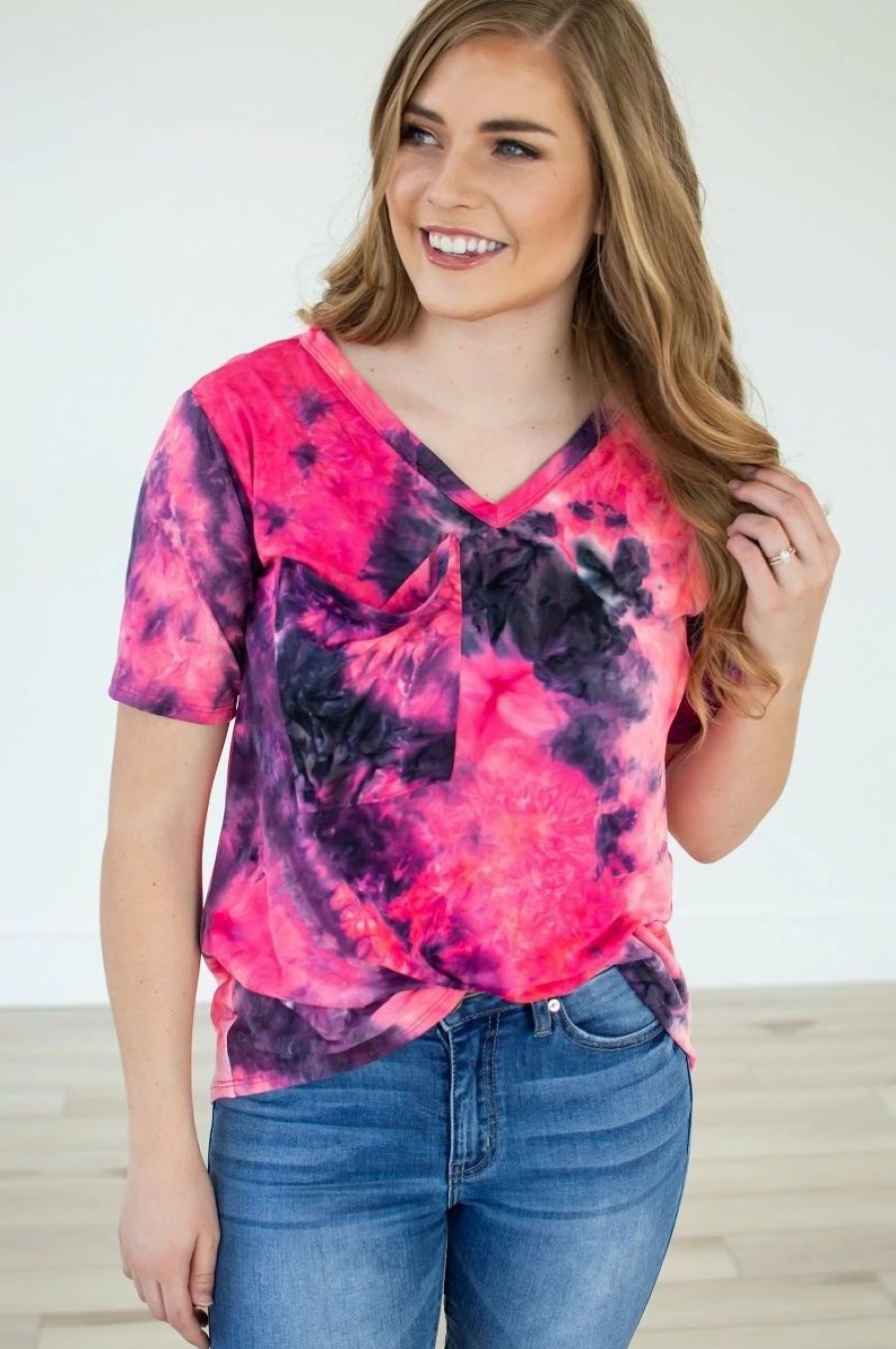 * Rogue Society Apparel Slouchy Pocket Tee | Hot Pink Tie Dye Best