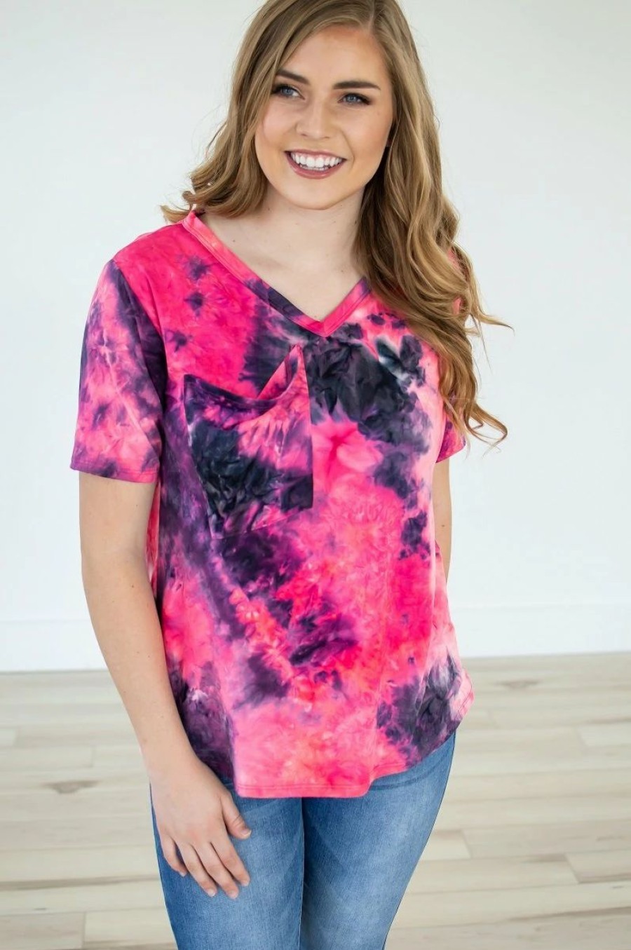 * Rogue Society Apparel Slouchy Pocket Tee | Hot Pink Tie Dye Best