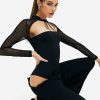 * Solado Cut Out Tie Detail Mesh Splicing Bodysuit Black Best