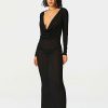 * Solado Plunging Neck Bodycon Long Sleeve Mesh Maxi Dress Without Panty Black Online