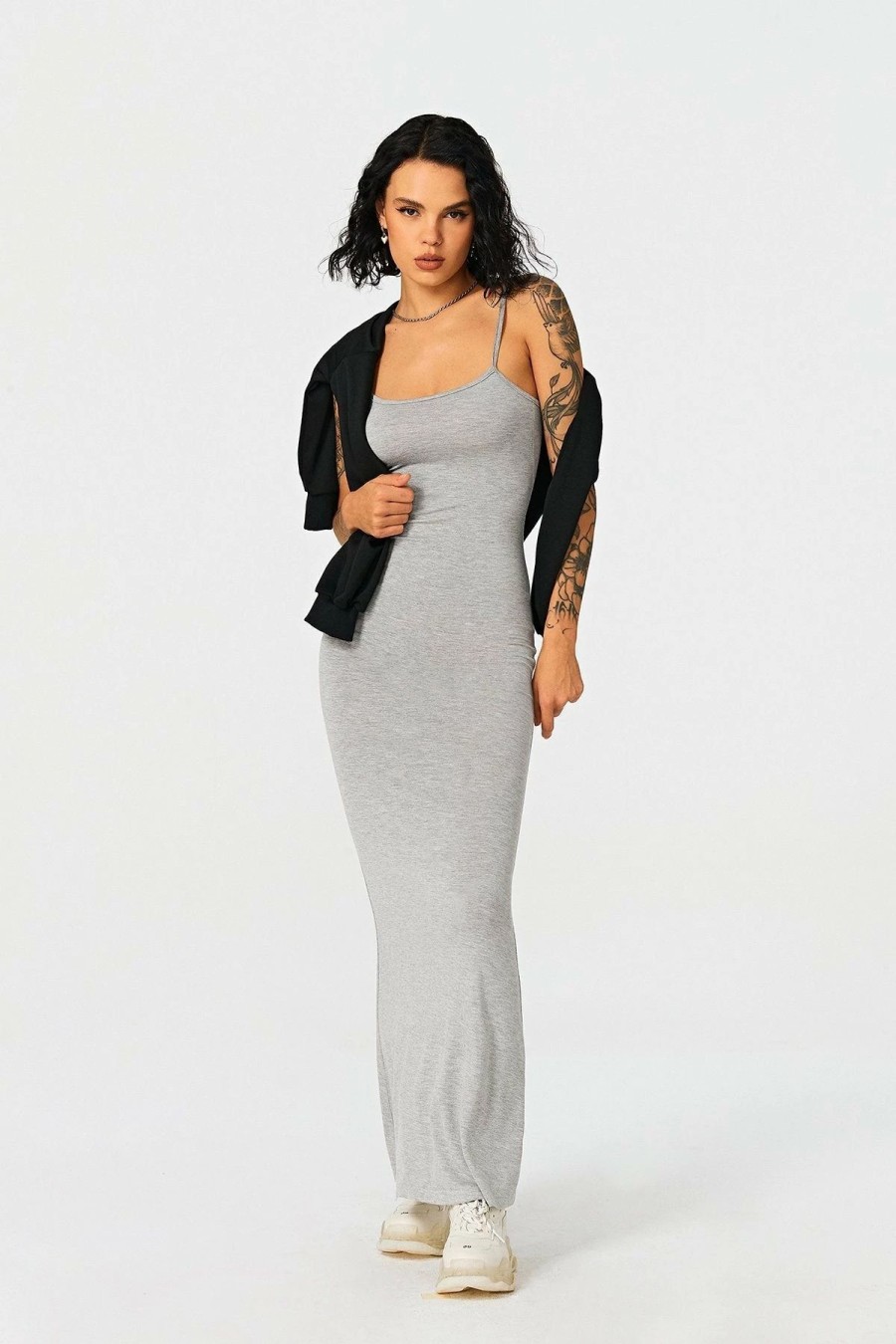 * Solado Modal Plunging Neck Mermaid Solid Maxi Dress Lightgray Best