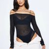 * Solado Cold Shoulder Long Sleeve Bodysuit Without Underwear Black Hot