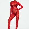 * Solado Mock Neck Lace Long Sleeve Jumpsuit Without Underwear & Waist Chain Hot