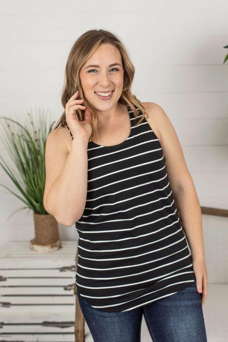 * Michelle Mae Tiffany Tank Black With White Stripes Online