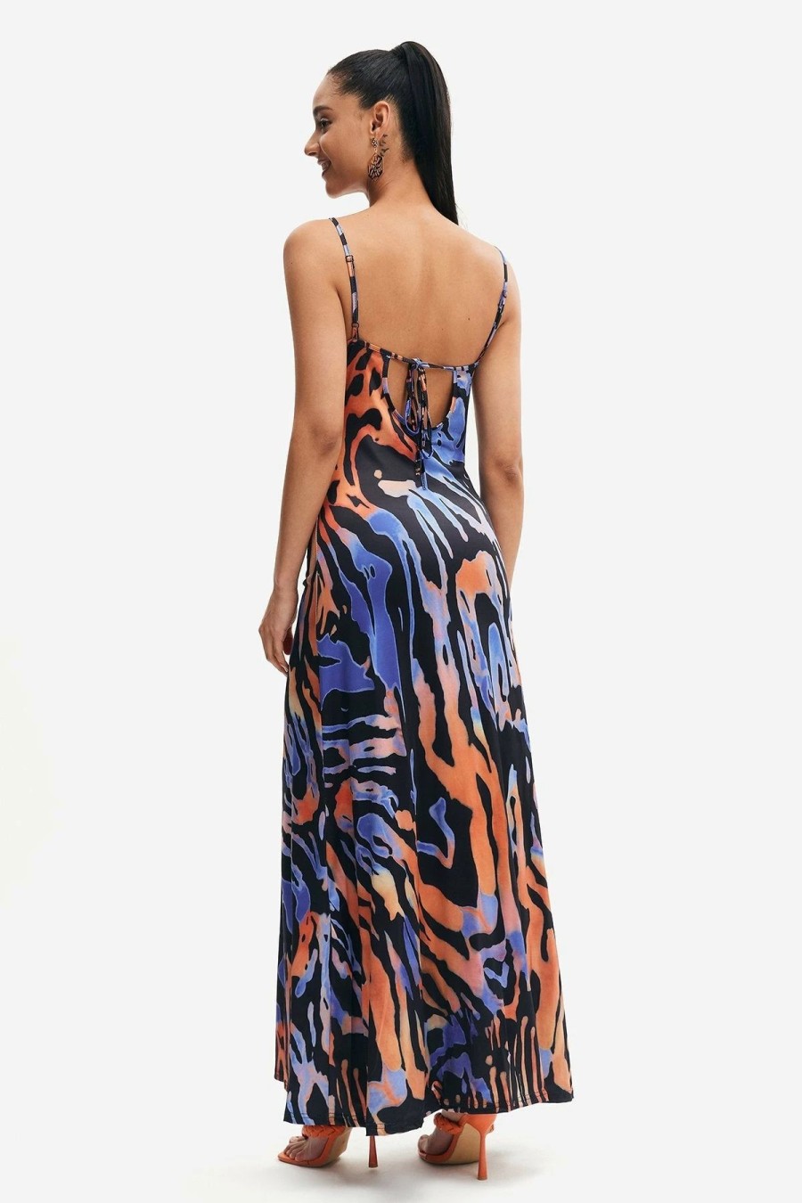 * Solado Cowl Neck Abstract Print Backless Maxi Dress Black Hot