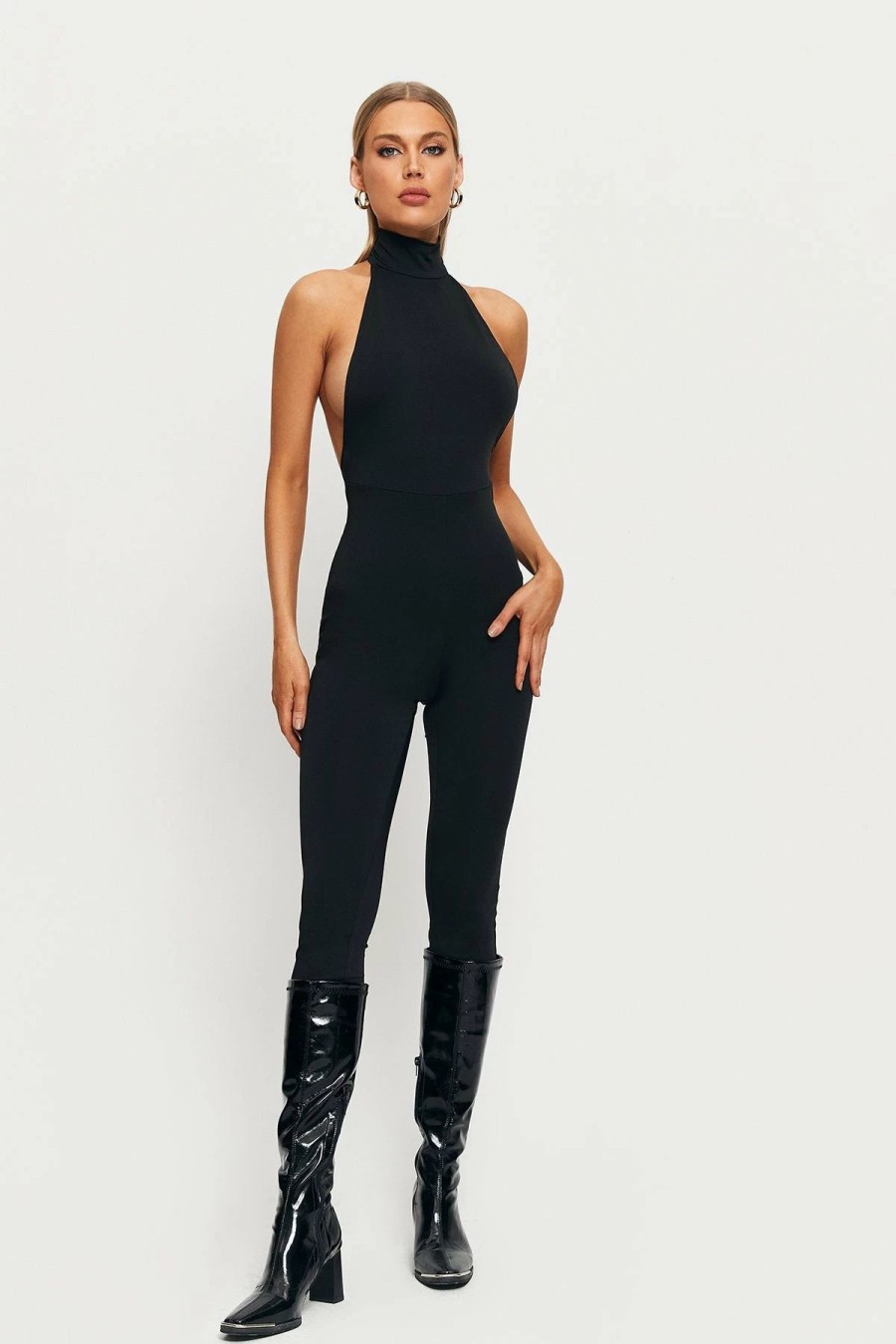 * Solado High Neck Open Back Skinny Jumpsuit Black Online