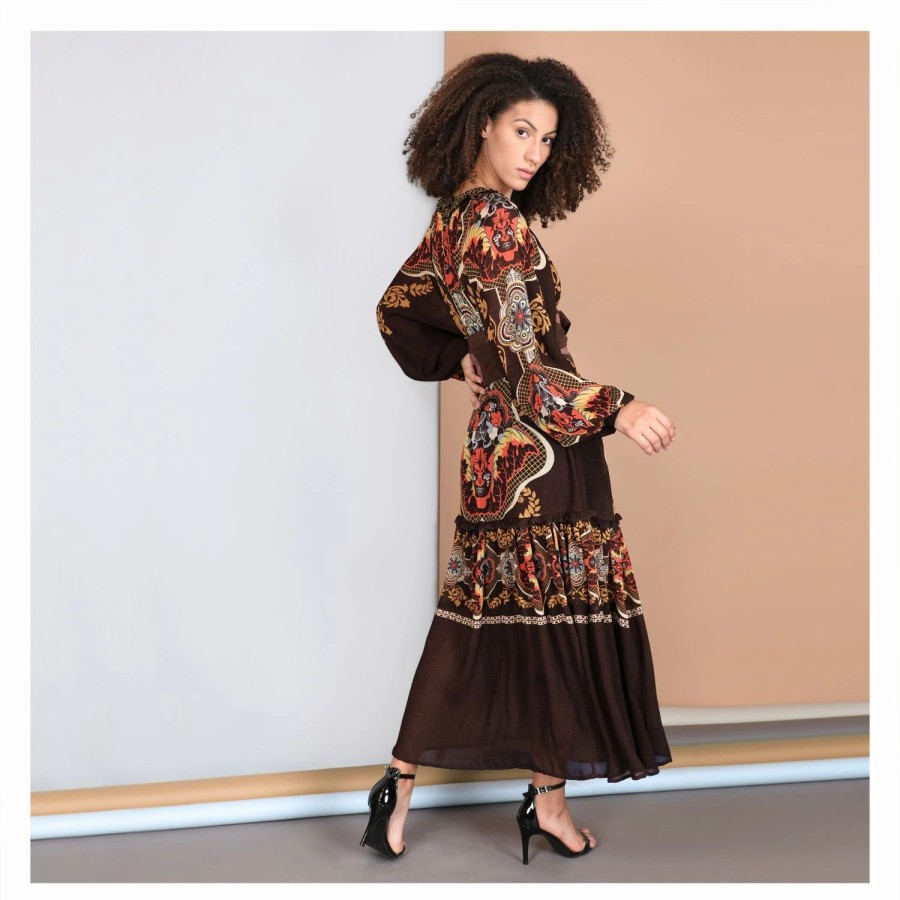 * Bl-Nk London Stevien Dress Brown Inca Printed New