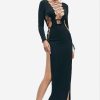 * Solado Lace Up Open Back Split Hem Maxi Dress Black Wholesale