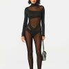 * Solado High Neck Mesh Splicing Long Sleeve Jumpsuit Black New