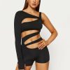 * Solado Asymmetrical Neck One Sleeve Cut Out Romper Playsuit Black Best