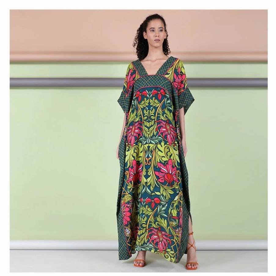 * Bl-Nk London Verbena Kaftan Vintage Botanical Print Clearance