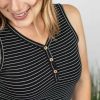 * Michelle Mae Addison Henley Tank Black W/White Stripes Best